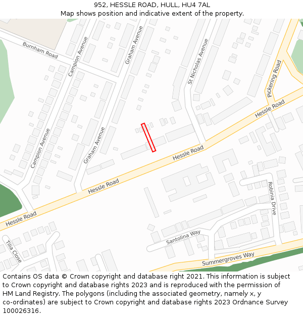 952, HESSLE ROAD, HULL, HU4 7AL: Location map and indicative extent of plot