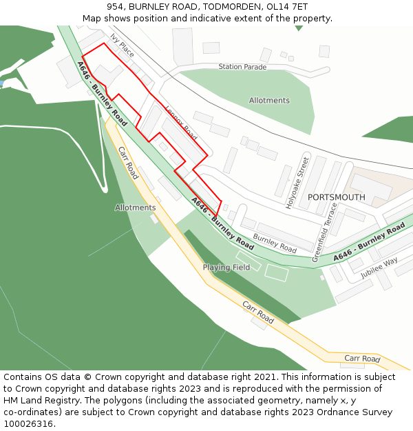 954, BURNLEY ROAD, TODMORDEN, OL14 7ET: Location map and indicative extent of plot