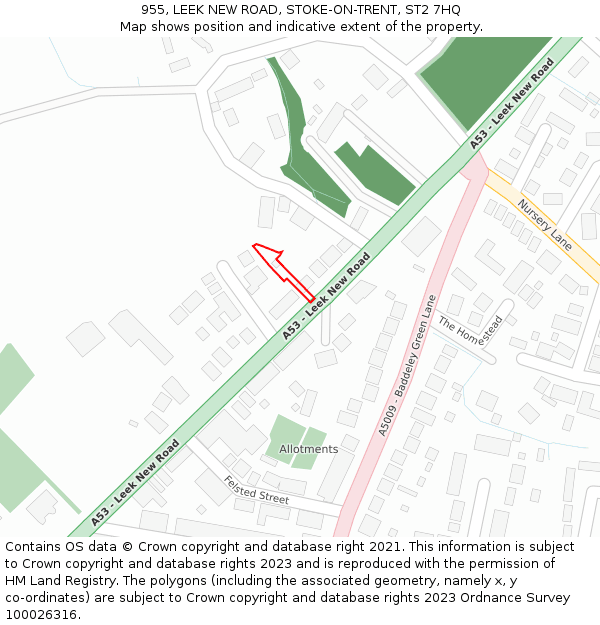 955, LEEK NEW ROAD, STOKE-ON-TRENT, ST2 7HQ: Location map and indicative extent of plot