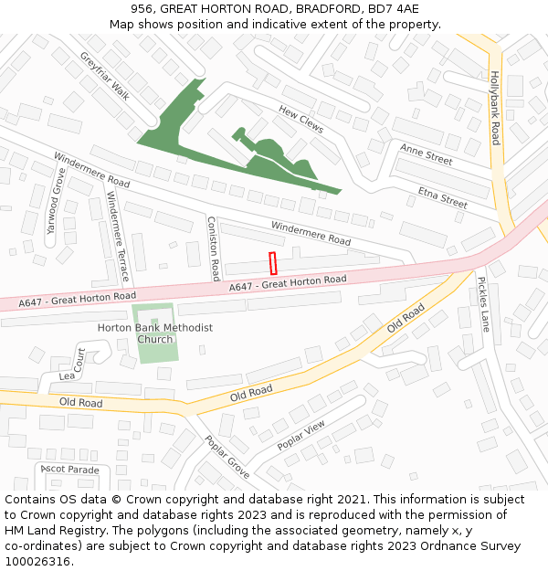 956, GREAT HORTON ROAD, BRADFORD, BD7 4AE: Location map and indicative extent of plot