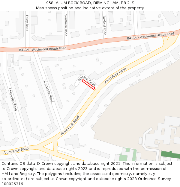 958, ALUM ROCK ROAD, BIRMINGHAM, B8 2LS: Location map and indicative extent of plot