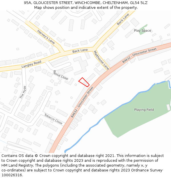 95A, GLOUCESTER STREET, WINCHCOMBE, CHELTENHAM, GL54 5LZ: Location map and indicative extent of plot