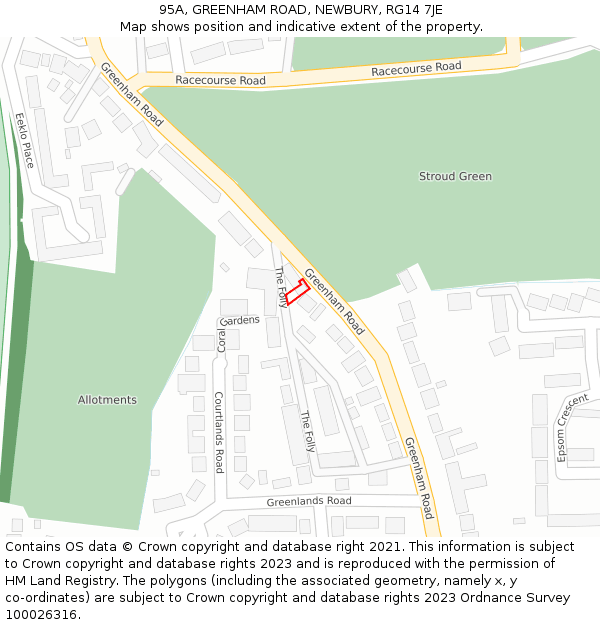 95A, GREENHAM ROAD, NEWBURY, RG14 7JE: Location map and indicative extent of plot