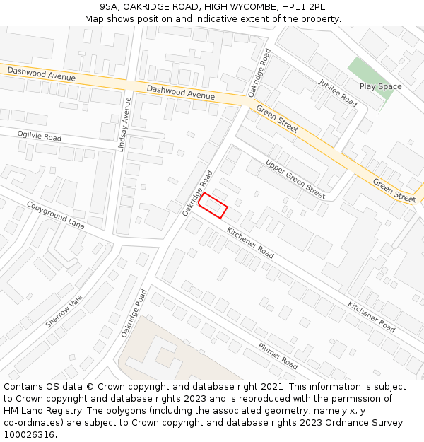 95A, OAKRIDGE ROAD, HIGH WYCOMBE, HP11 2PL: Location map and indicative extent of plot