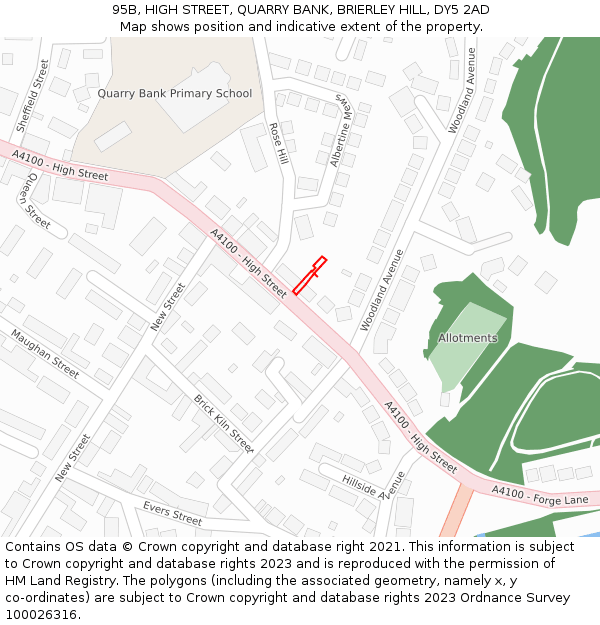 95B, HIGH STREET, QUARRY BANK, BRIERLEY HILL, DY5 2AD: Location map and indicative extent of plot