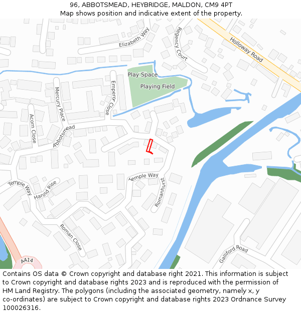 96, ABBOTSMEAD, HEYBRIDGE, MALDON, CM9 4PT: Location map and indicative extent of plot