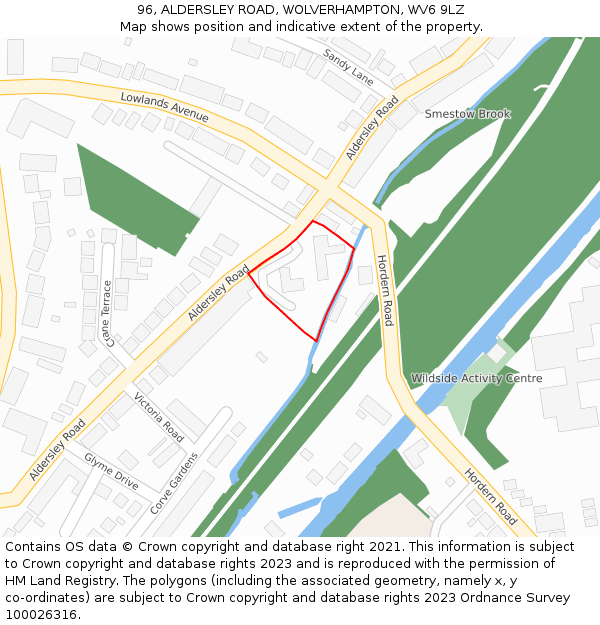 96, ALDERSLEY ROAD, WOLVERHAMPTON, WV6 9LZ: Location map and indicative extent of plot