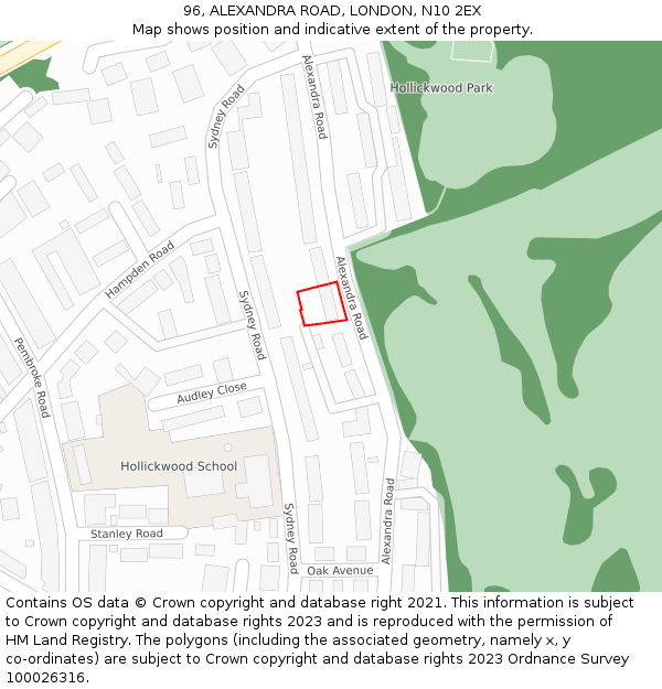 96, ALEXANDRA ROAD, LONDON, N10 2EX: Location map and indicative extent of plot