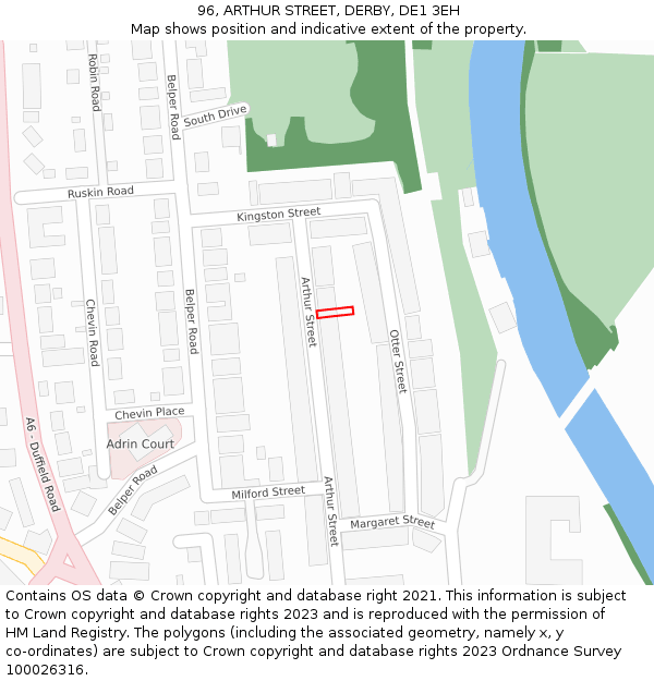 96, ARTHUR STREET, DERBY, DE1 3EH: Location map and indicative extent of plot