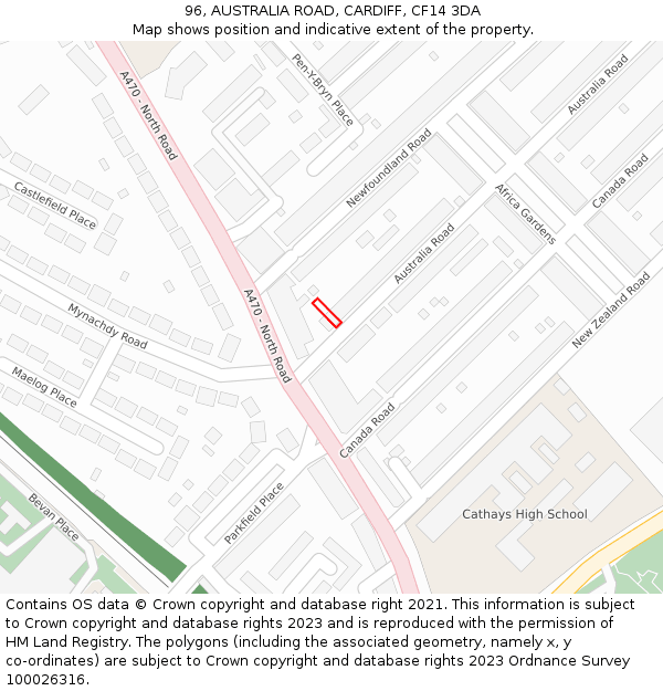 96, AUSTRALIA ROAD, CARDIFF, CF14 3DA: Location map and indicative extent of plot