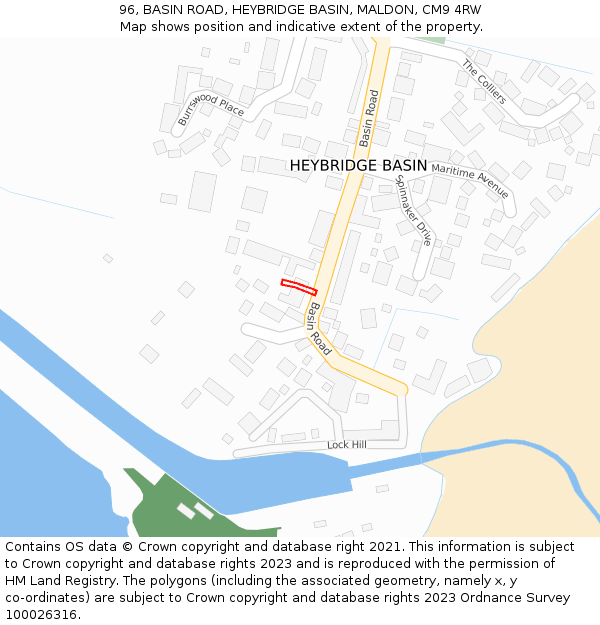 96, BASIN ROAD, HEYBRIDGE BASIN, MALDON, CM9 4RW: Location map and indicative extent of plot
