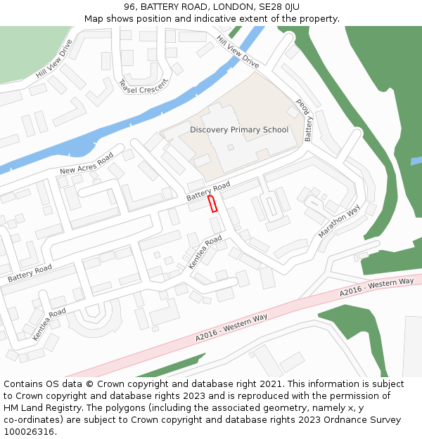96, BATTERY ROAD, LONDON, SE28 0JU: Location map and indicative extent of plot