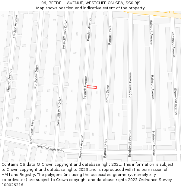 96, BEEDELL AVENUE, WESTCLIFF-ON-SEA, SS0 9JS: Location map and indicative extent of plot