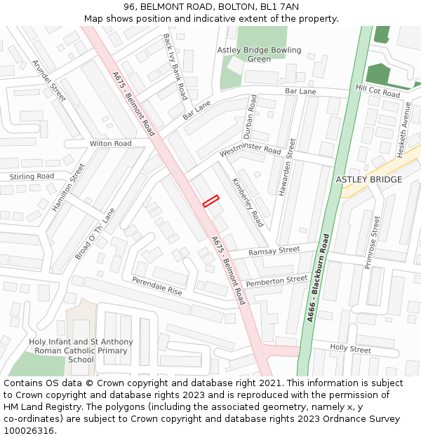 96, BELMONT ROAD, BOLTON, BL1 7AN: Location map and indicative extent of plot