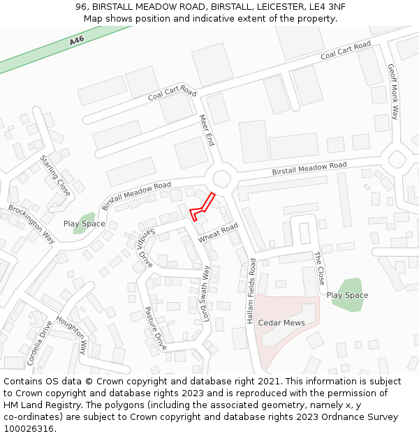96, BIRSTALL MEADOW ROAD, BIRSTALL, LEICESTER, LE4 3NF: Location map and indicative extent of plot
