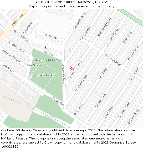 96, BLYTHSWOOD STREET, LIVERPOOL, L17 7DG: Location map and indicative extent of plot