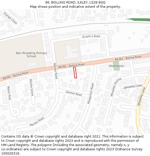 96, BOLLING ROAD, ILKLEY, LS29 8QQ: Location map and indicative extent of plot