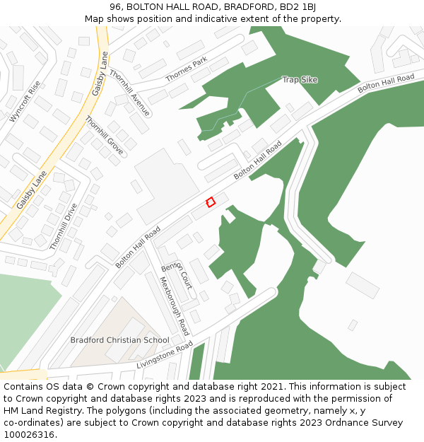 96, BOLTON HALL ROAD, BRADFORD, BD2 1BJ: Location map and indicative extent of plot