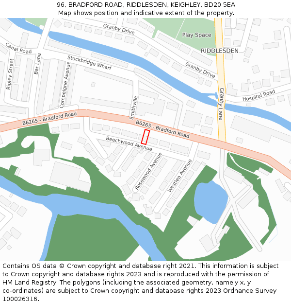 96, BRADFORD ROAD, RIDDLESDEN, KEIGHLEY, BD20 5EA: Location map and indicative extent of plot