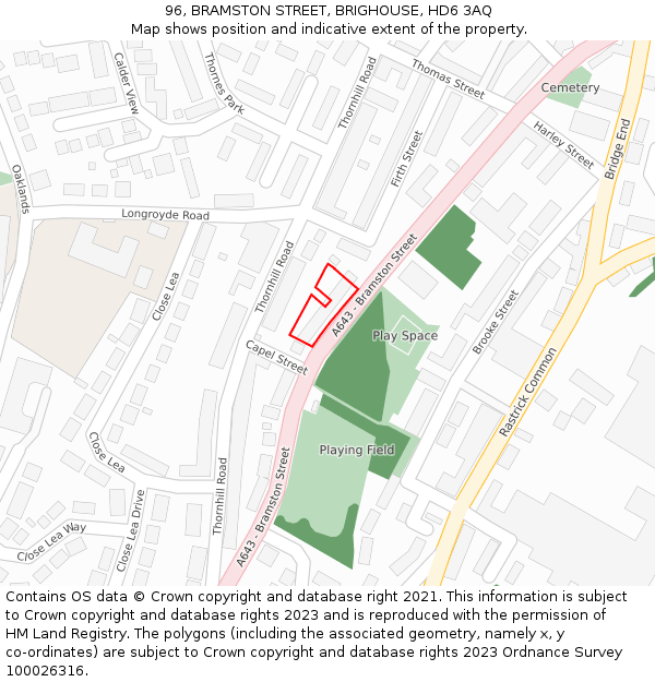96, BRAMSTON STREET, BRIGHOUSE, HD6 3AQ: Location map and indicative extent of plot