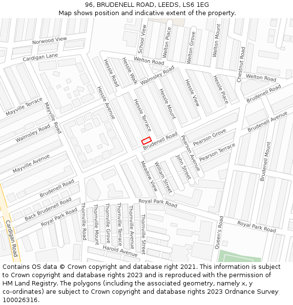 96, BRUDENELL ROAD, LEEDS, LS6 1EG: Location map and indicative extent of plot