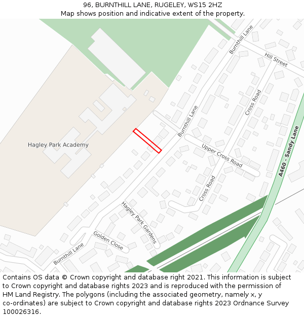 96, BURNTHILL LANE, RUGELEY, WS15 2HZ: Location map and indicative extent of plot