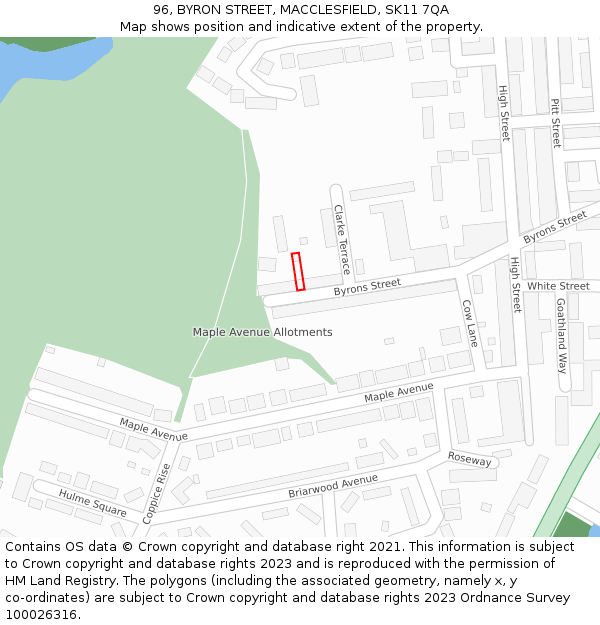 96, BYRON STREET, MACCLESFIELD, SK11 7QA: Location map and indicative extent of plot