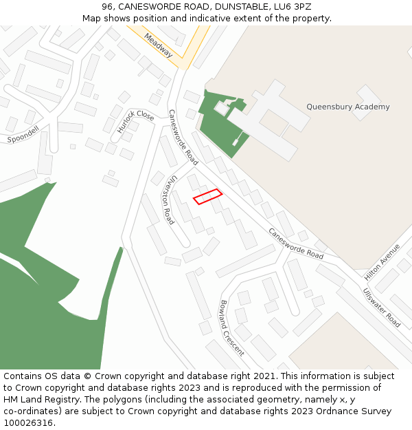 96, CANESWORDE ROAD, DUNSTABLE, LU6 3PZ: Location map and indicative extent of plot