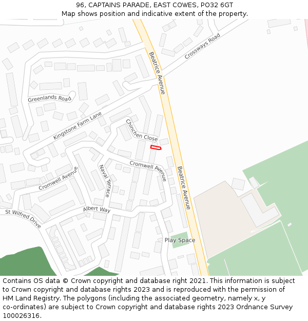 96, CAPTAINS PARADE, EAST COWES, PO32 6GT: Location map and indicative extent of plot