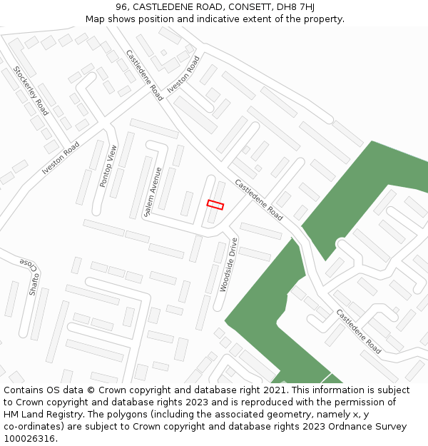 96, CASTLEDENE ROAD, CONSETT, DH8 7HJ: Location map and indicative extent of plot