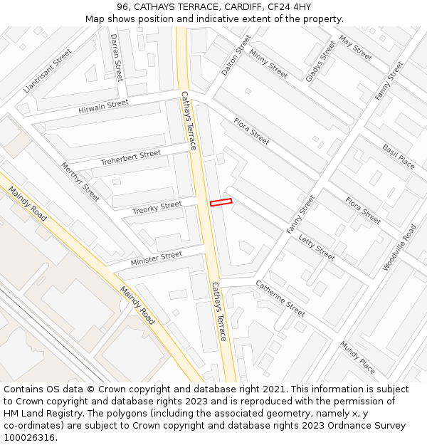96, CATHAYS TERRACE, CARDIFF, CF24 4HY: Location map and indicative extent of plot