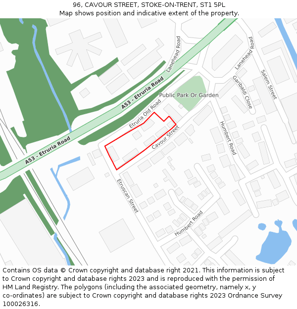 96, CAVOUR STREET, STOKE-ON-TRENT, ST1 5PL: Location map and indicative extent of plot
