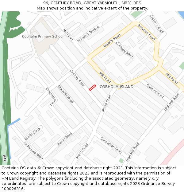 96, CENTURY ROAD, GREAT YARMOUTH, NR31 0BS: Location map and indicative extent of plot