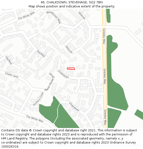96, CHALKDOWN, STEVENAGE, SG2 7BN: Location map and indicative extent of plot