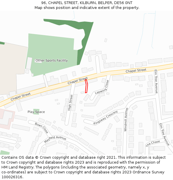 96, CHAPEL STREET, KILBURN, BELPER, DE56 0NT: Location map and indicative extent of plot