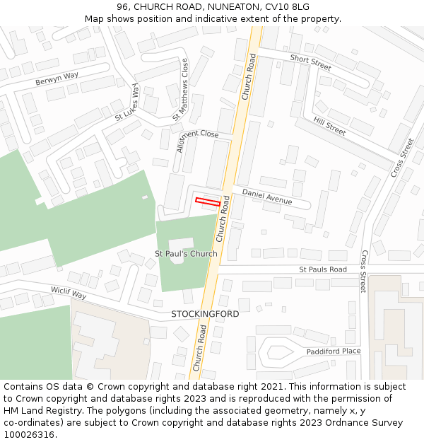 96, CHURCH ROAD, NUNEATON, CV10 8LG: Location map and indicative extent of plot