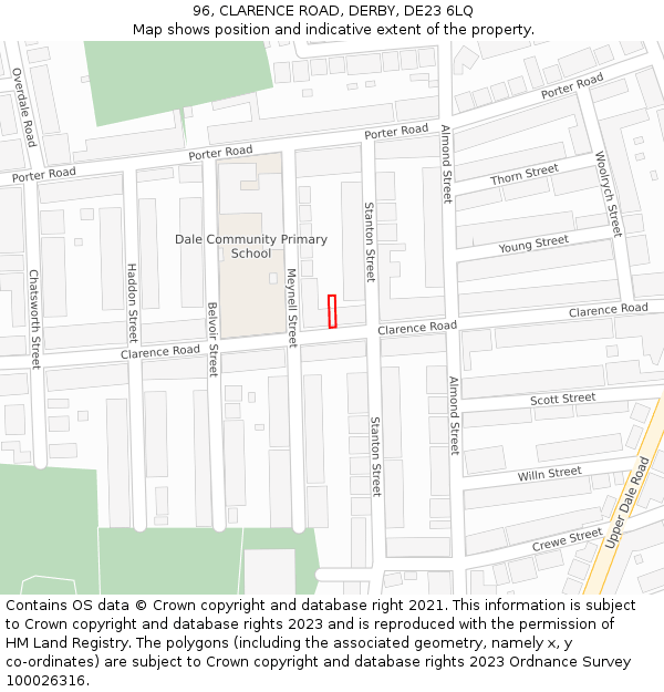 96, CLARENCE ROAD, DERBY, DE23 6LQ: Location map and indicative extent of plot