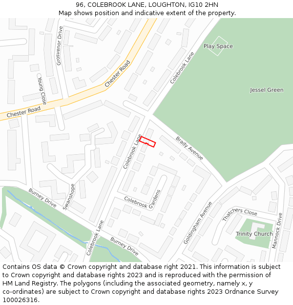96, COLEBROOK LANE, LOUGHTON, IG10 2HN: Location map and indicative extent of plot