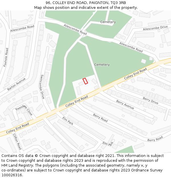 96, COLLEY END ROAD, PAIGNTON, TQ3 3RB: Location map and indicative extent of plot