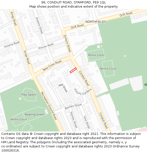 96, CONDUIT ROAD, STAMFORD, PE9 1QL: Location map and indicative extent of plot