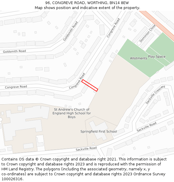 96, CONGREVE ROAD, WORTHING, BN14 8EW: Location map and indicative extent of plot