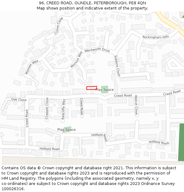 96, CREED ROAD, OUNDLE, PETERBOROUGH, PE8 4QN: Location map and indicative extent of plot