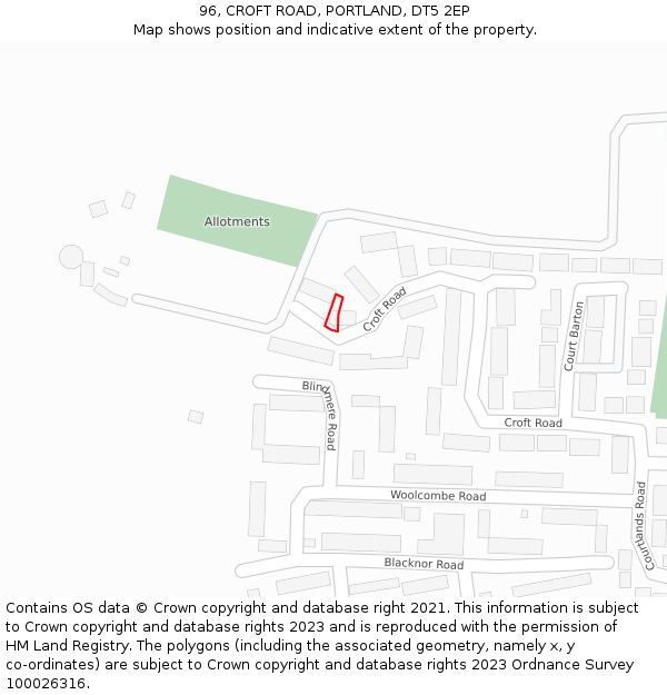 96, CROFT ROAD, PORTLAND, DT5 2EP: Location map and indicative extent of plot