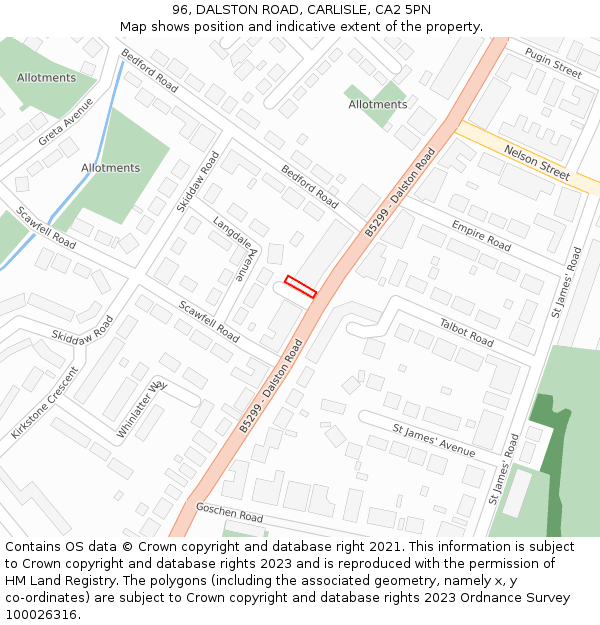 96, DALSTON ROAD, CARLISLE, CA2 5PN: Location map and indicative extent of plot