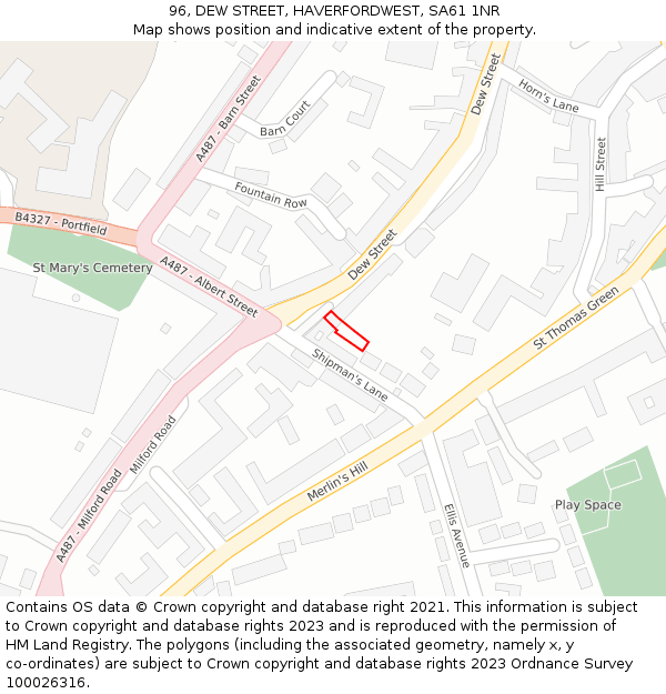 96, DEW STREET, HAVERFORDWEST, SA61 1NR: Location map and indicative extent of plot