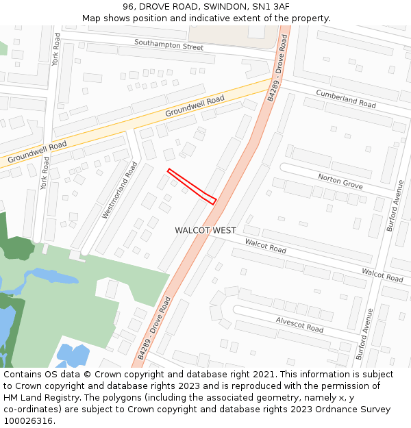 96, DROVE ROAD, SWINDON, SN1 3AF: Location map and indicative extent of plot
