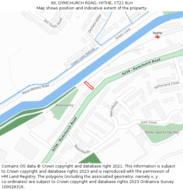 96, DYMCHURCH ROAD, HYTHE, CT21 6LH: Location map and indicative extent of plot