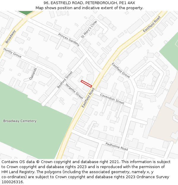 96, EASTFIELD ROAD, PETERBOROUGH, PE1 4AX: Location map and indicative extent of plot