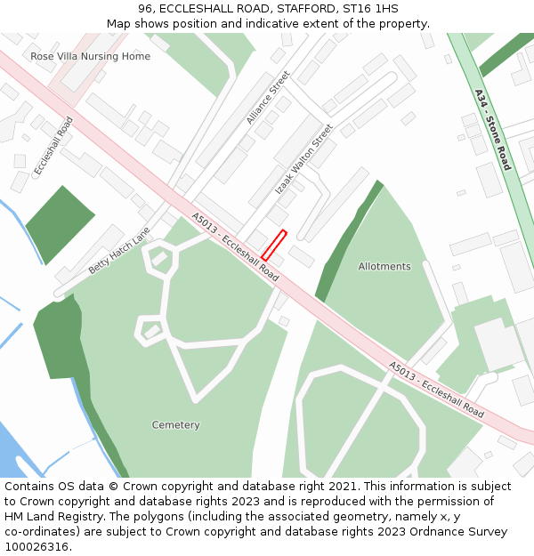 96, ECCLESHALL ROAD, STAFFORD, ST16 1HS: Location map and indicative extent of plot