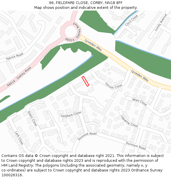 96, FIELDFARE CLOSE, CORBY, NN18 8FF: Location map and indicative extent of plot